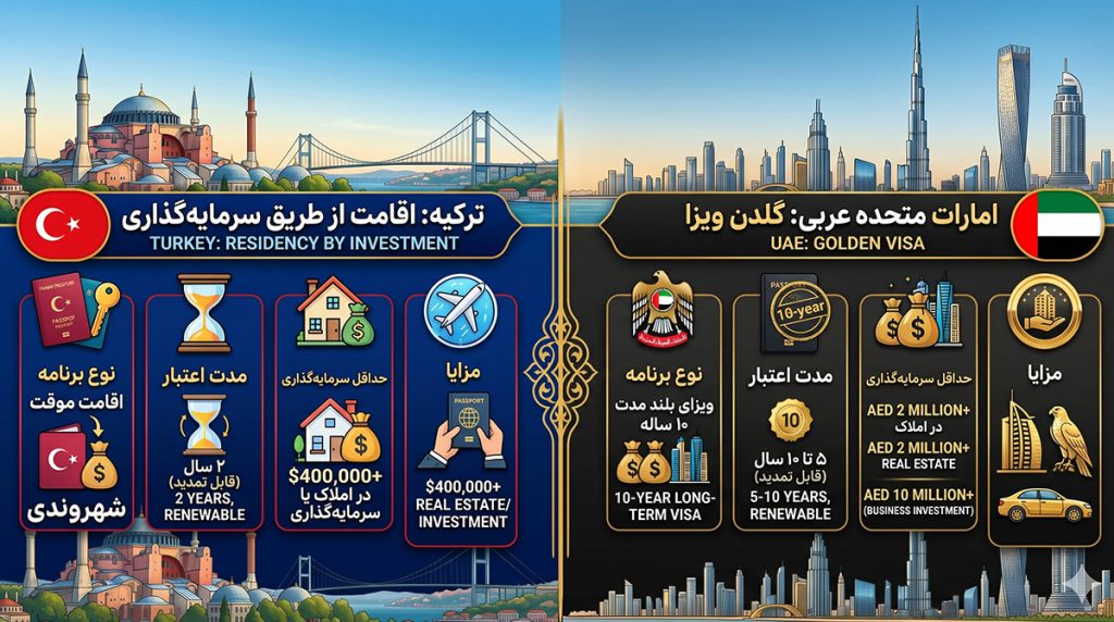 مقایسه دریافت اقامت ترکیه و گلدن ویزای امارات